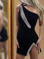 Fashion Sheath One-Shoulder Sequin Short/Mini Velvet Sequins Dress