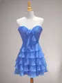 Glam A-line Sweetheart Cascading Ruffles Short/Mini Chiffon Corset Dress