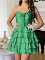 Glam A-line Sweetheart Cascading Ruffles Short/Mini Chiffon Corset Dress