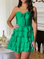 Glam A-line Sweetheart Cascading Ruffles Short/Mini Chiffon Corset Dress