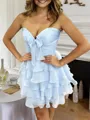Glam A-line Sweetheart Cascading Ruffles Short/Mini Chiffon Corset Dress