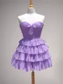Glam A-line Sweetheart Cascading Ruffles Short/Mini Chiffon Corset Dress