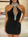 Pretty Sheath Halter Rhinestone Short/Mini Dress
