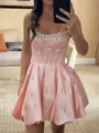 Charming A-line Straight Rhinestone Short/Mini Satin Corset Dress