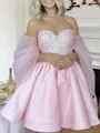 Exquisite A-line Sweetheart Short Sleeves Sequin Short/Mini Satin Corset Dress