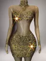 Stunning Sheath High Neck Long Sleeves Rhinestone Short/Mini Velvet Sequins Dress
