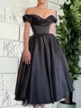 Graceful A-line Off-the-Shoulder Pleated Ankle-Length Satin Corset Dress