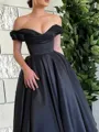 Graceful A-line Off-the-Shoulder Pleated Ankle-Length Satin Corset Dress
