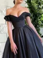 Graceful A-line Off-the-Shoulder Pleated Ankle-Length Satin Corset Dress