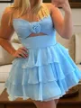Splendiferous A-line Sweetheart Cascading Ruffles Short/Mini Chiffon Dress