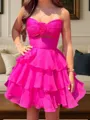 Splendiferous A-line Sweetheart Cascading Ruffles Short/Mini Chiffon Dress
