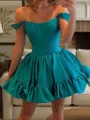Stunning A-line Off-the-Shoulder Ruffles Short/Mini Taffeta Corset Dress