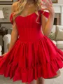 Stunning A-line Off-the-Shoulder Ruffles Short/Mini Taffeta Corset Dress