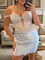 Hermosos Sheath Off-the-Shoulder Appliques Lace Short/Mini Silk Like Satin Corset Dress