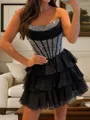 Perfect A-line Straight Cascading Ruffles Short/Mini Chiffon Corset Dress