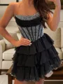 Perfect A-line Straight Cascading Ruffles Short/Mini Chiffon Corset Dress