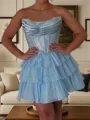 Perfect A-line Straight Cascading Ruffles Short/Mini Chiffon Corset Dress
