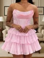 Perfect A-line Straight Cascading Ruffles Short/Mini Chiffon Corset Dress
