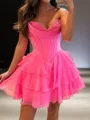 Trendy A-line Sweetheart Cascading Ruffles Short/Mini Chiffon Corset Dress