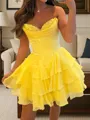 Trendy A-line Sweetheart Cascading Ruffles Short/Mini Chiffon Corset Dress