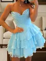 Trendy A-line Sweetheart Cascading Ruffles Short/Mini Chiffon Corset Dress