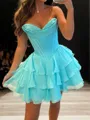 Trendy A-line Sweetheart Cascading Ruffles Short/Mini Chiffon Corset Dress