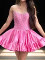 Fashion A-line Straight Beading Short/Mini Taffeta Corset Dress