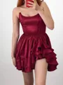 Captivating A-line Straight Ruffles Short/Mini Silk Like Satin Corset Dress