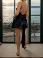 Trendy A-line Square Bow Short/Mini Silk Like Satin Corset Dress