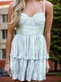 Glam A-line Sweetheart Ruffles Short/Mini Metallic Satin Corset Dress