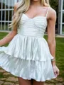 Glam A-line Sweetheart Ruffles Short/Mini Metallic Satin Corset Dress