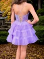 Charming A-line Spaghetti Straps Cascading Ruffles Short/Mini Tulle Corset Dress