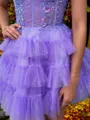 Charming A-line Spaghetti Straps Cascading Ruffles Short/Mini Tulle Corset Dress