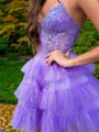 Charming A-line Spaghetti Straps Cascading Ruffles Short/Mini Tulle Corset Dress