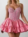 Delicate A-line Sweetheart Ruffles Short/Mini Taffeta Corset Dress