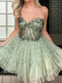 Exquisite A-line Sweetheart Cascading Ruffles Short/Mini Tulle Corset Dress