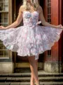 Splendid A-line Sweetheart Cascading Ruffles Short/Mini Corset Dress