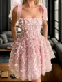 Captivating A-line Square Ruffles Short/Mini Tulle Corset Dress