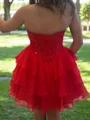 Hermosos A-line Sweetheart Cascading Ruffles Short/Mini 30D Chiffon Corset Dress