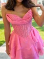 Hermosos A-line Sweetheart Cascading Ruffles Short/Mini 30D Chiffon Corset Dress