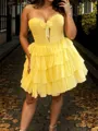 Perfect A-line Sweetheart Cascading Ruffles Short/Mini Chiffon Corset Dress