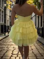 Perfect A-line Sweetheart Cascading Ruffles Short/Mini Chiffon Corset Dress