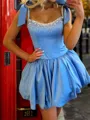 Trendy A-line Straps Rhinestone Short/Mini Satin Corset Dress