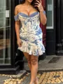 Glam Sheath Off-the-Shoulder Ruffles Short/Mini Corset Dress