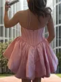 Charming A-line Spaghetti Straps Rhinestone Short/Mini Satin Corset Dress