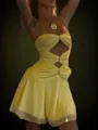 Exquisite A-line Straight Ruffles Short/Mini 30D Chiffon Dress