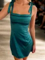 Stunning Sheath Straps Pleated Short/Mini Silk Like Satin Dress