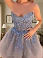 Glamorous A-line Straight Appliques Lace Short/Mini Tulle Corset Dress
