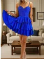 Perfect A-line Spaghetti Straps Cascading Ruffles Short/Mini Corset Dress