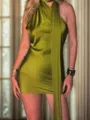 Delicate Sheath Halter Pleated Short/Mini Silk Like Satin Dress